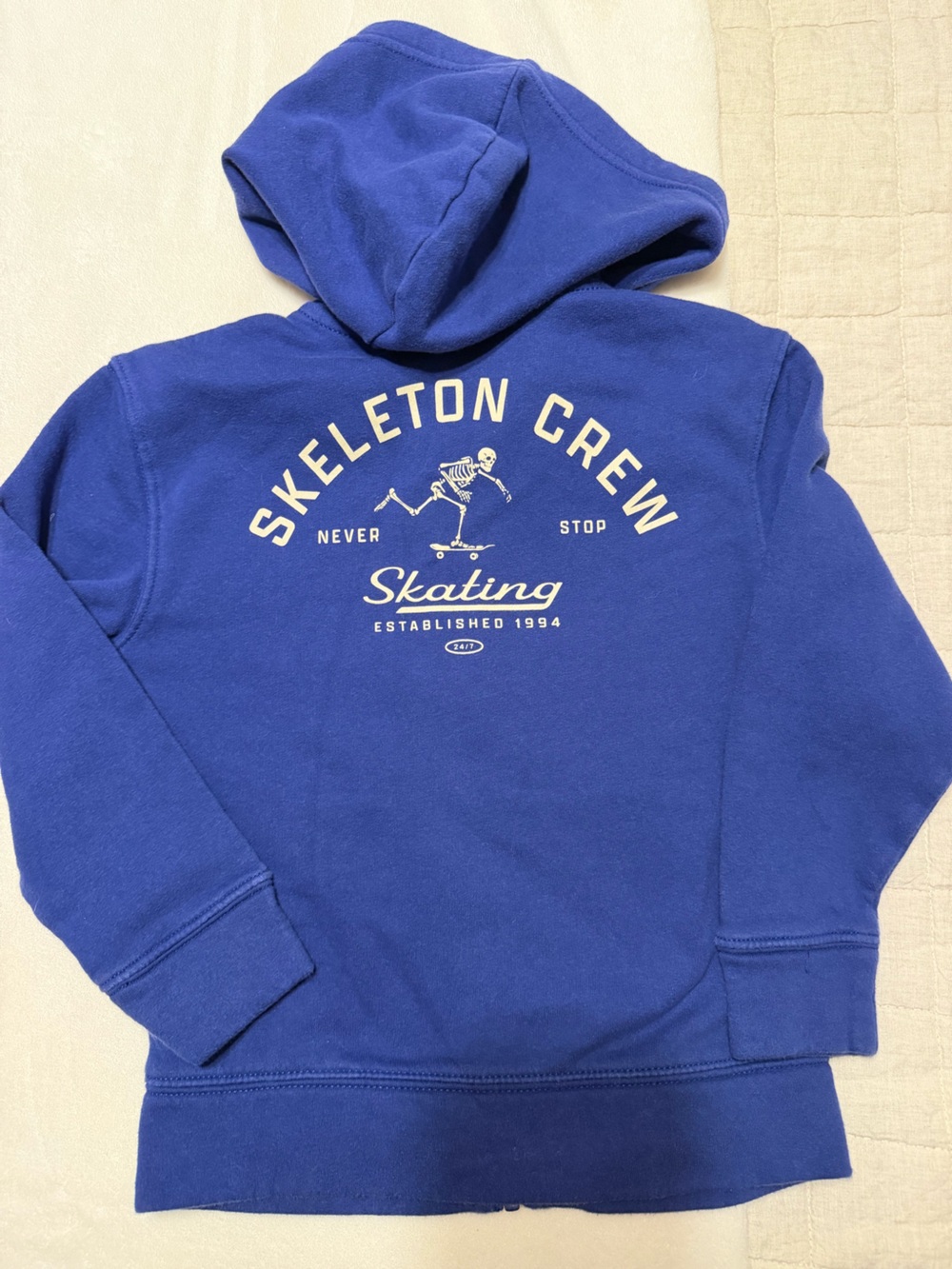 3/$15 | Blue Zip-Up Hoodie with Skeleton Skate Graphic - Picture 2 of 7